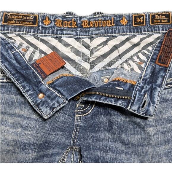 Rock Revival Ecton Slim Boot Denim Shorts Size 34 Distressed Cut-Off Jean Shorts - Picture 11 of 16